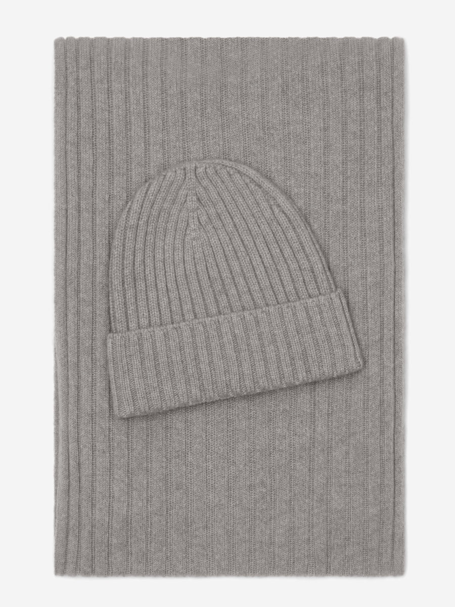 Napoli (light grey) - Italian 100% cashmere ribbed scarf (unisex)