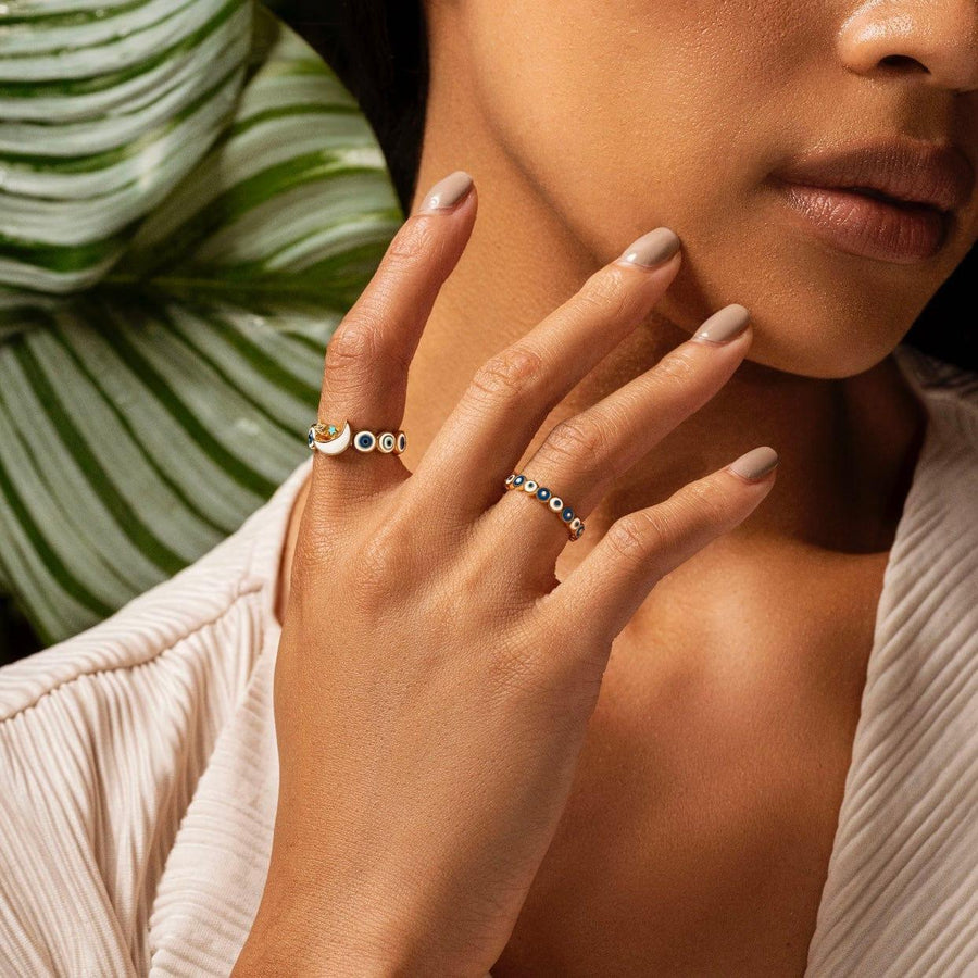 Sparkling Protection - Moon & Star Ring