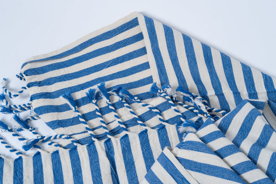 Girit Dark Blue Cotton Linen Towel