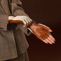 Daniella (cognac) - Hand-sewn Italian crochet driving gloves from lambskin leather 7