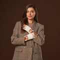 Daniella (cognac) - Hand-sewn Italian crochet driving gloves from lambskin leather 8