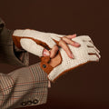Daniella (cognac) - Hand-sewn Italian crochet driving gloves from lambskin leather 9