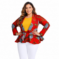 Duma Mbili African Print  Long Sleeved Peplum Red Blouse 1