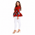 Duma Mbili African Print  Long Sleeved Peplum Red Blouse 3