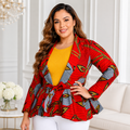 Duma Mbili African Print  Long Sleeved Peplum Red Blouse 2