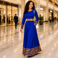Duma Mbili Royal Blue Dashiki Trim Formal Long Sleeved Maxi Dress 4