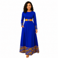 Duma Mbili Royal Blue Dashiki Trim Formal Long Sleeved Maxi Dress 1