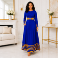 Duma Mbili Royal Blue Dashiki Trim Formal Long Sleeved Maxi Dress 2