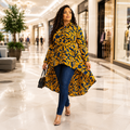 Duma Mbili Kente African Print High Low Button up Shirt 2