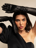 Elena (black) - Italian silk lined 12-button length leather opera gloves 2