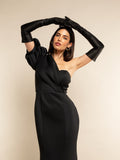 Elena (black) - Italian silk lined 16-button length leather opera gloves 2