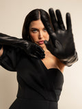 Elena (black) - Italian silk lined 16-button length leather opera gloves 7
