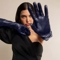 Elena (navy) - Italian silk lined 12-button length leather opera gloves 5