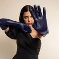 Elena (navy) - Italian silk lined 16-button length leather opera gloves 5