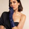 Elena (navy) - Italian silk lined 6-button length leather opera gloves 6