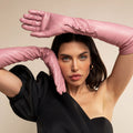 Elena (pink) - Italian silk lined 12-button length leather opera gloves 2
