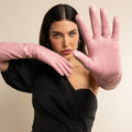 Elena (pink) - Italian silk lined 16-button length leather opera gloves 7