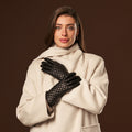 Emilia (black) - Classic Italian lambskin leather gloves with cashmere lining and checkered pattern 9