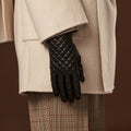 Emilia (black) - Classic Italian lambskin leather gloves with cashmere lining and checkered pattern 8