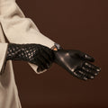 Emilia (black) - Classic Italian lambskin leather gloves with cashmere lining and checkered pattern 10