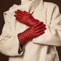Emilia (red) - Classic Italian lambskin leather gloves with cashmere lining and checkered pattern 10