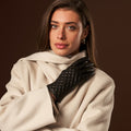 Emilia (black) - Classic Italian lambskin leather gloves with cashmere lining and checkered pattern 2