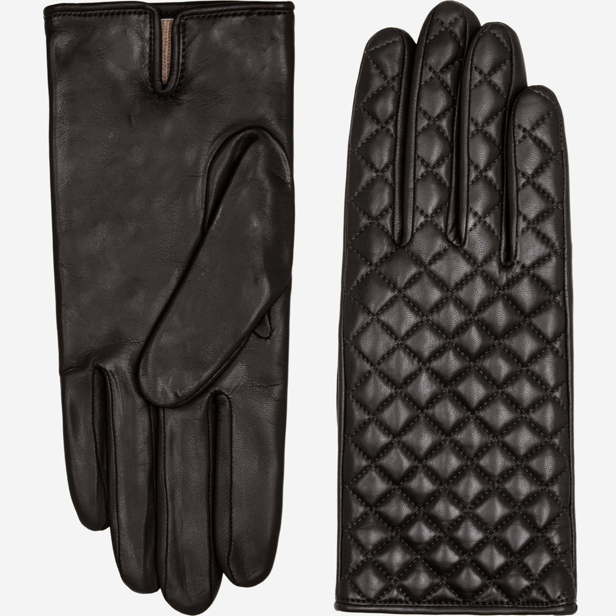 Emilia (black) - Classic Italian lambskin leather gloves with cashmere lining and checkered pattern