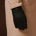 Emilio (black) – Luxurious deerskin gloves with cashmere lining and adjustable snap button 10