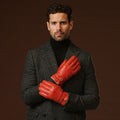 Emilio (orange) – Luxurious Italian deerskin gloves with cashmere lining and adjustable snap button 1