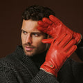 Emilio (orange) – Luxurious Italian deerskin gloves with cashmere lining and adjustable snap button 8
