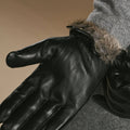 Ezra (black) - Lambskin leather gloves with warm rabbit fur lining and touchscreen feature 7