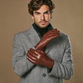 Ezra (brown) - Lambskin leather gloves with warm rabbit fur lining and touchscreen feature 4