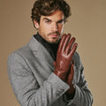 Ezra (brown) - Lambskin leather gloves with warm rabbit fur lining and touchscreen feature 8