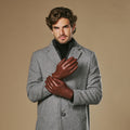 Ezra (brown) - Lambskin leather gloves with warm rabbit fur lining and touchscreen feature 9