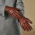 Ezra (brown) - Lambskin leather gloves with warm rabbit fur lining and touchscreen feature 10