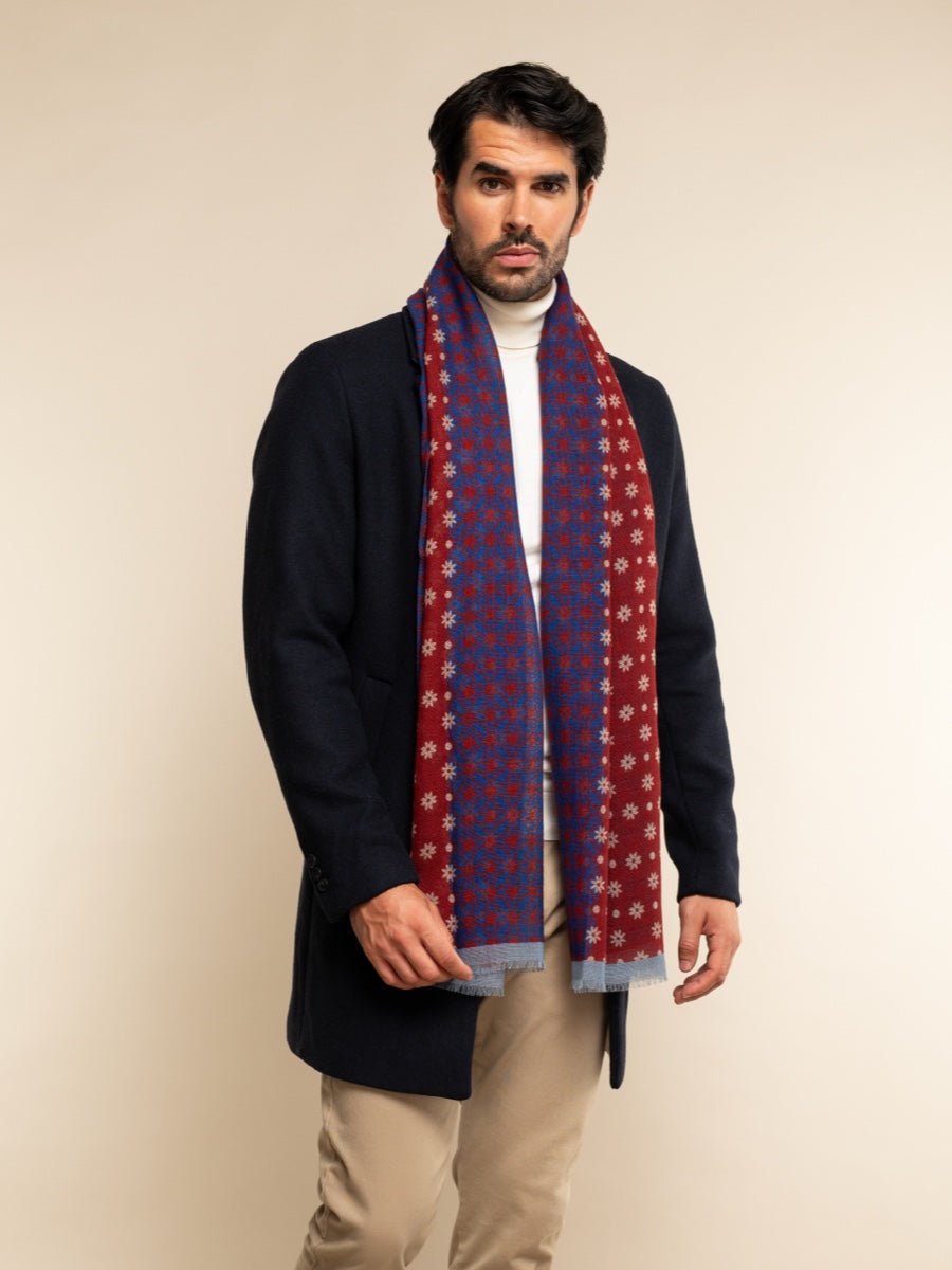 Andrea (red/blue) - Soft and lightweight Italian scarf from 100% wool