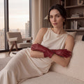 Leonora (deep red) - Italian cashmere lined 6-button length leather gloves 5