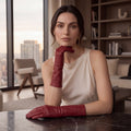 Leonora (deep red) - Italian cashmere lined 6-button length leather gloves 4