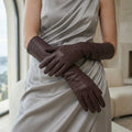 Leonora (dark brown) - Italian "8 button length" cashmere lined leather gloves 4