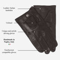 Umberto (brown) - Italian lambskin leather driving gloves & touchscreen feature 7