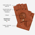 Vincenzo (brown) - Fingerless Italian driving gloves made of American deerskin leather 8