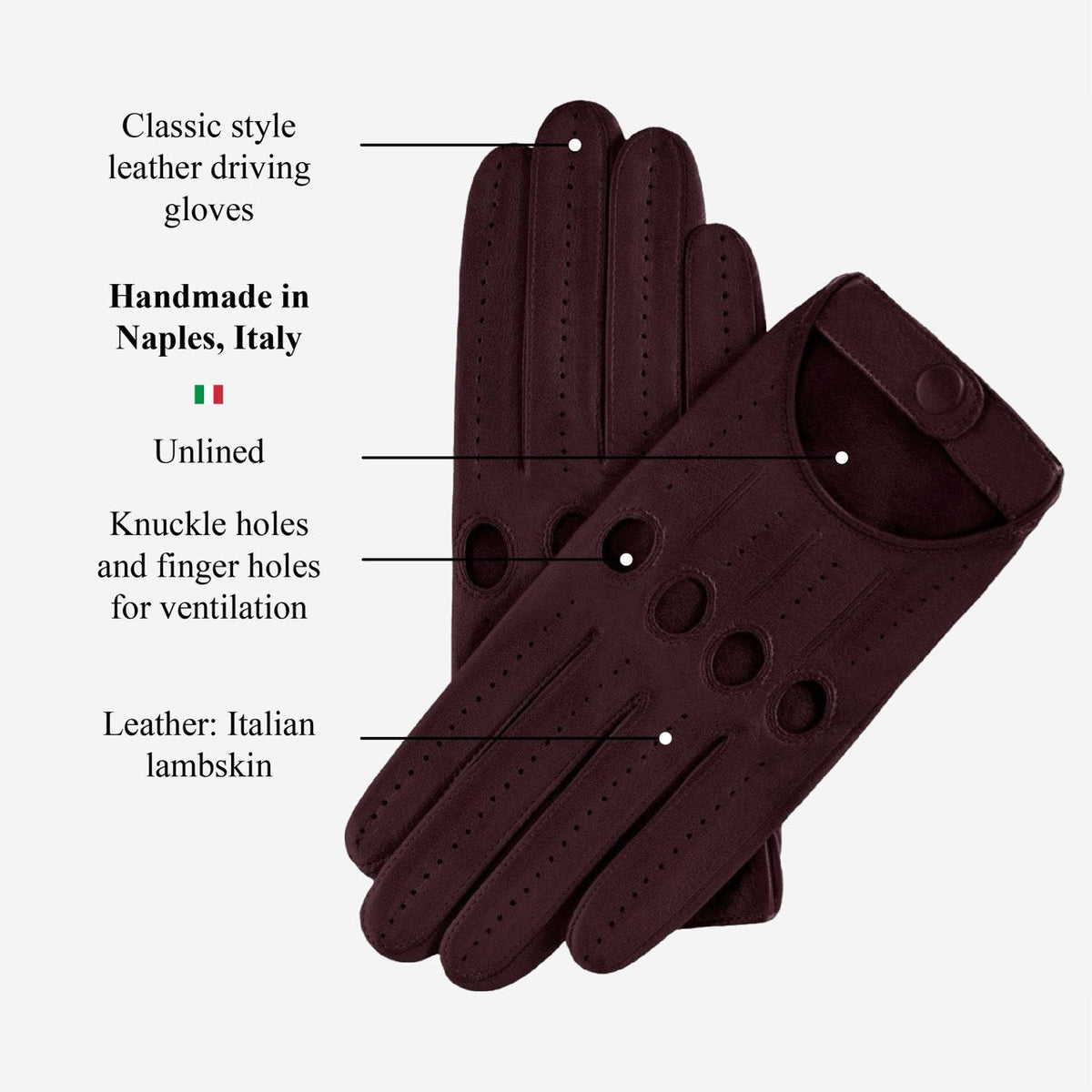 Alessa (oxblood) - Classic Italian lambskin leather driving gloves