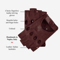 Rossana (cordovan) - Italian fingerless lambskin leather driving gloves 6