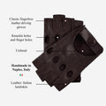 Rossana (dark brown) - Italian fingerless lambskin leather driving gloves 6