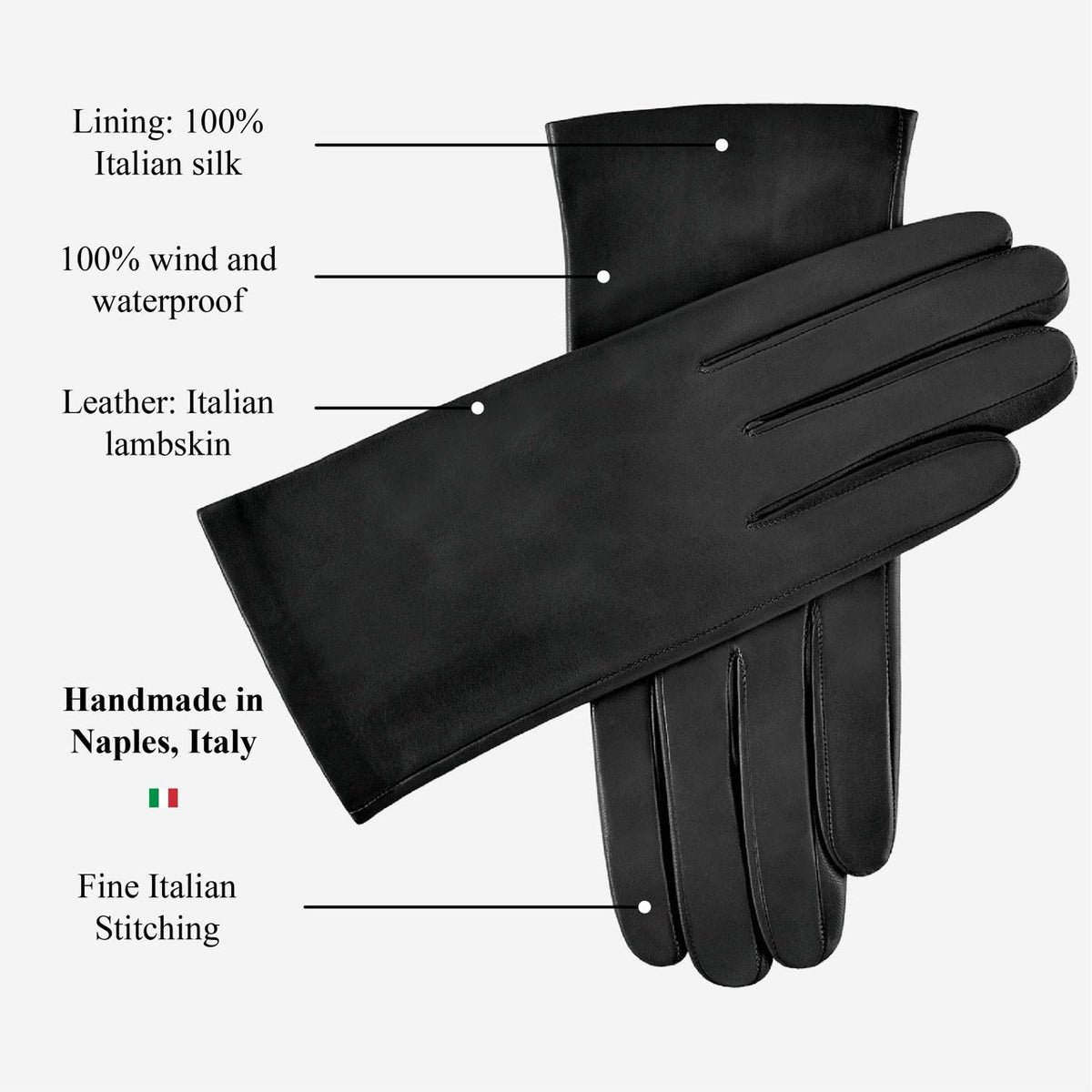 Sofia (black) - Italian lambskin leather gloves with silk lining