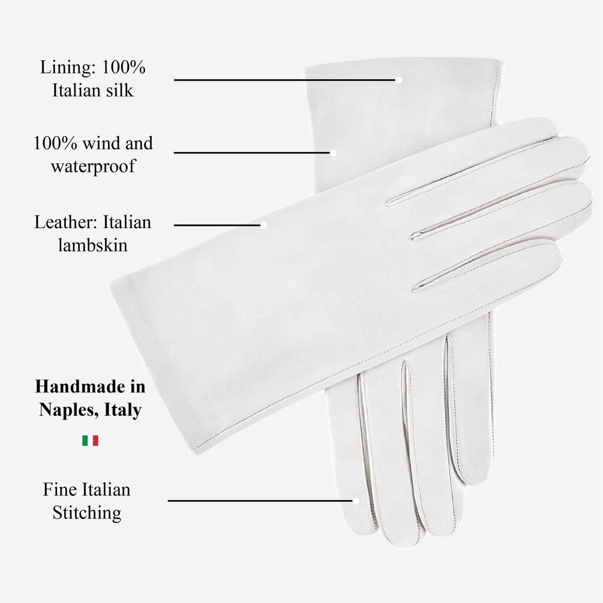 Sofia (white) - Italian lambskin leather gloves with silk lining