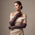 FS01W (brown) - Italian cashmere lined opera length leather gloves 4