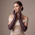 FS01W (brown) - Italian cashmere lined opera length leather gloves 3