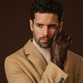 Fabio (brown) - Men's classic Italian lambskin leather gloves with pure silk lining 1