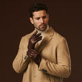 Fabio (brown) - Men's classic Italian lambskin leather gloves with pure silk lining 4